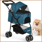 3-Wheel Pet Stroller for Small to Medium Dogs & Cats, Foldable with Mesh Canopy & Cup Holders, Easy Assembly