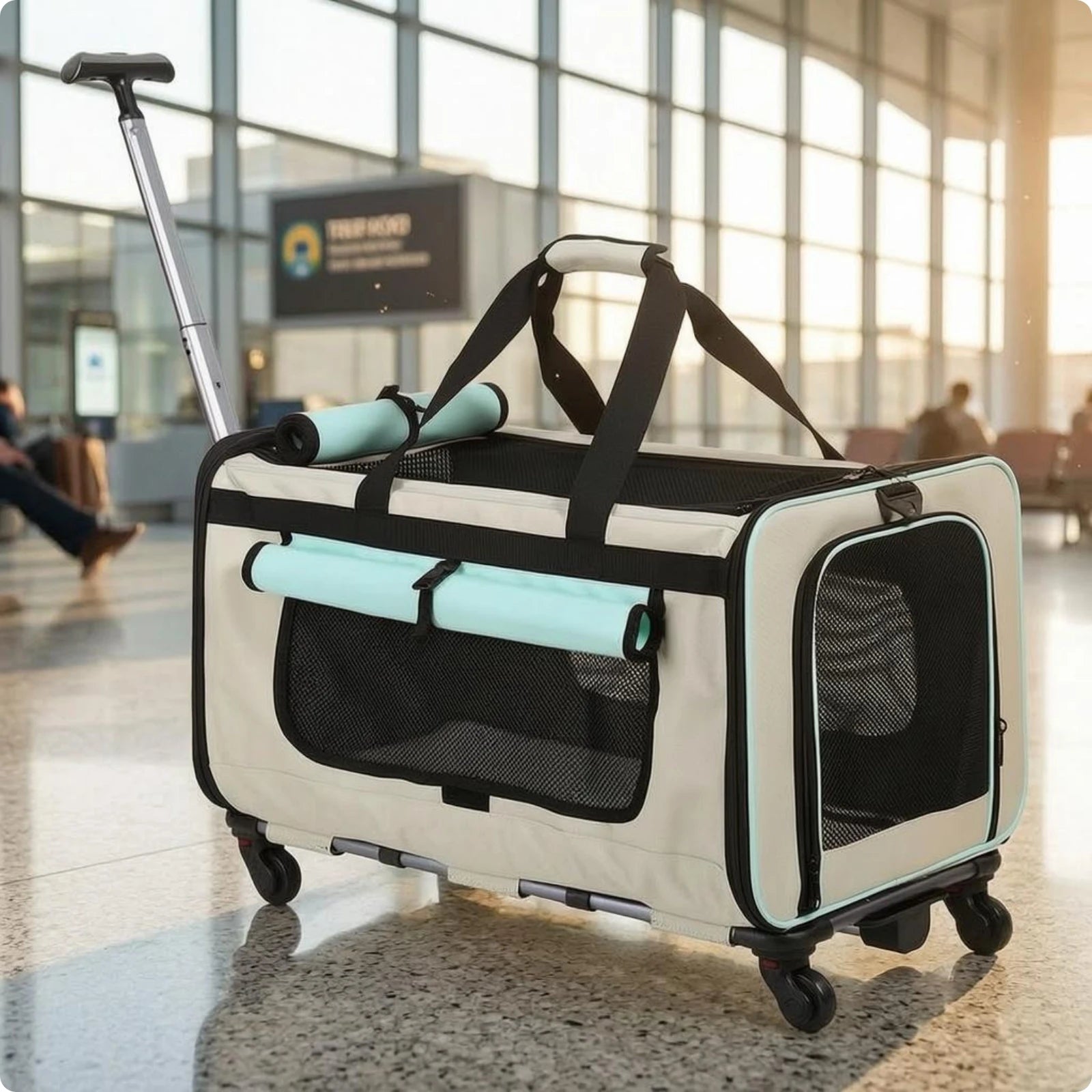 Collapsible Pet Trolley Carrier Rolling Soft-Sided Pet Trolley Top Carry Handles Breathable