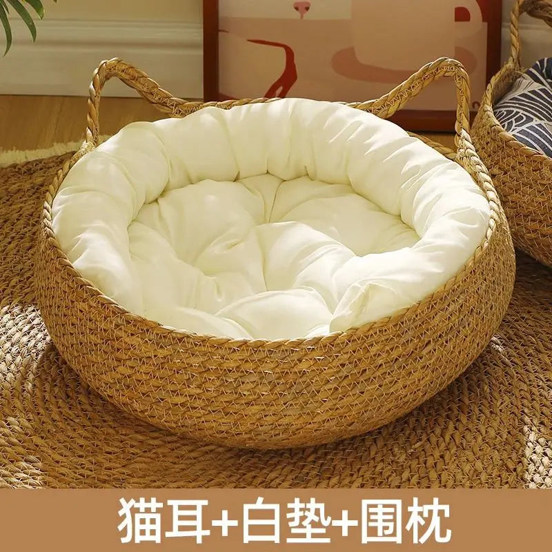 Woven Vine Cat Nest Bed, Cooling Design (All-Season)