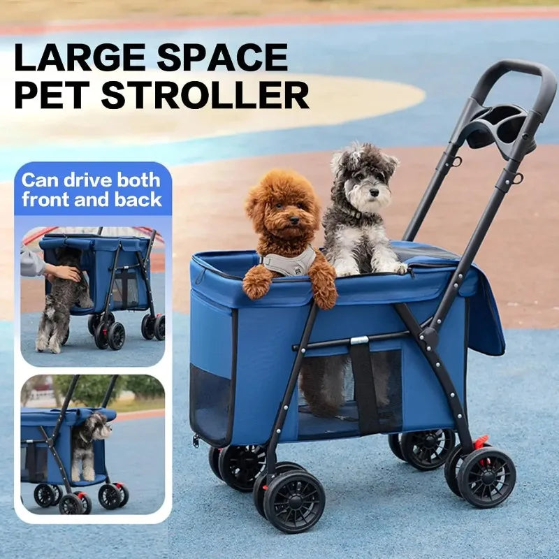 All-Terrain Pet Stroller for 2 Small Dogs/Catsfor Medium Dogs Up To 30 Lbs  Foldable Pet Pram with Storage Basket CupHolder Pets