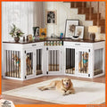 Heavy-Duty Wooden Dog Crate Furniture with Storage Drawers & Power Outlet