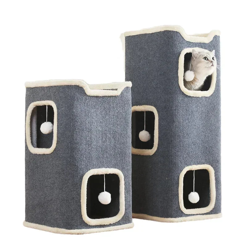 Cozy Cat Cave Bed with Hideaway Hut (Washable, Winter Warm)