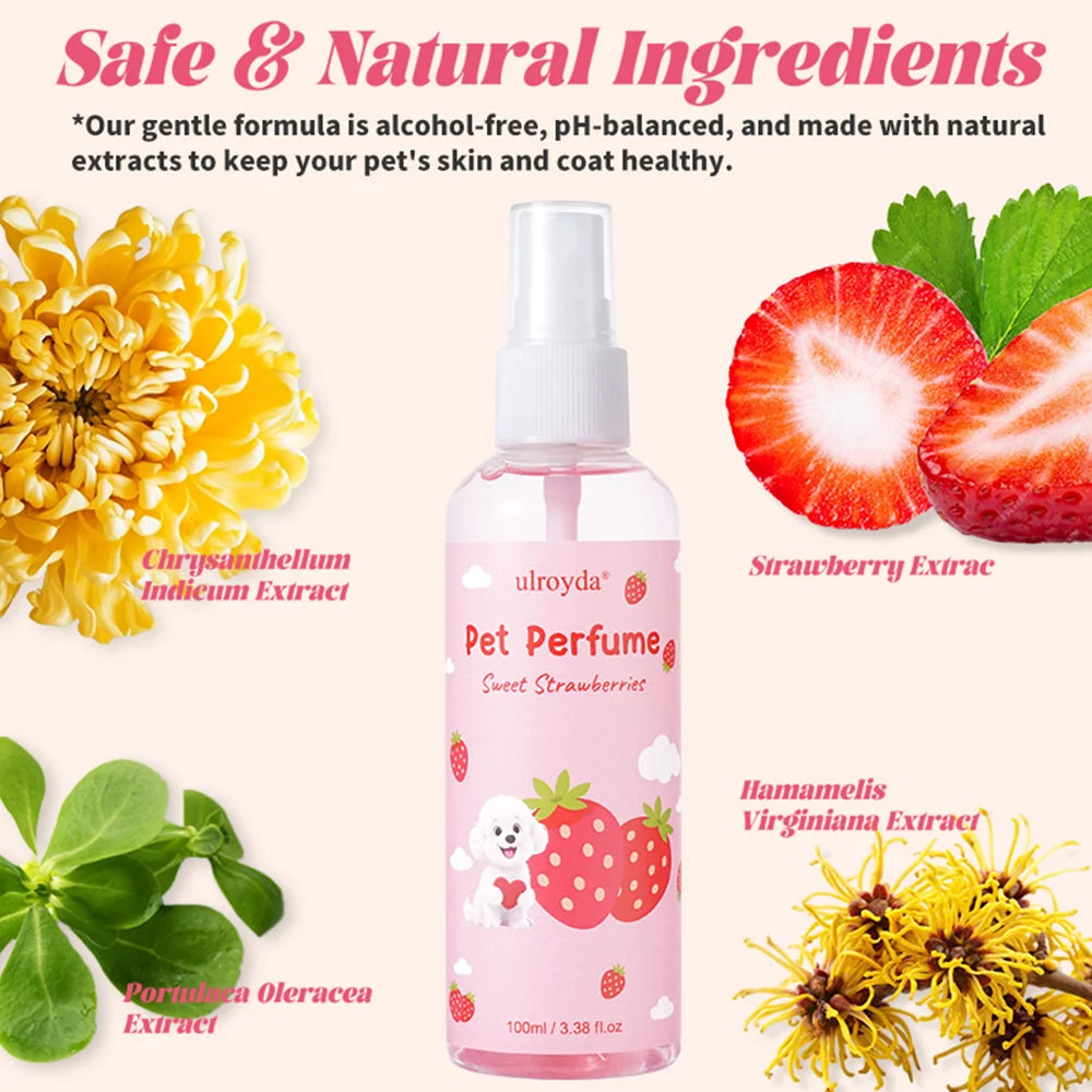Pet Perfume Spray Sweet Strawberry Scent Long Lasting Fragrance Gentle Formula For Dogs Cats All Breeds Daily Grooming And Fresh