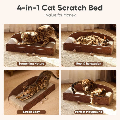 26in Cat Scratcher Lounger with Reversible Cardboard Pads & Toys