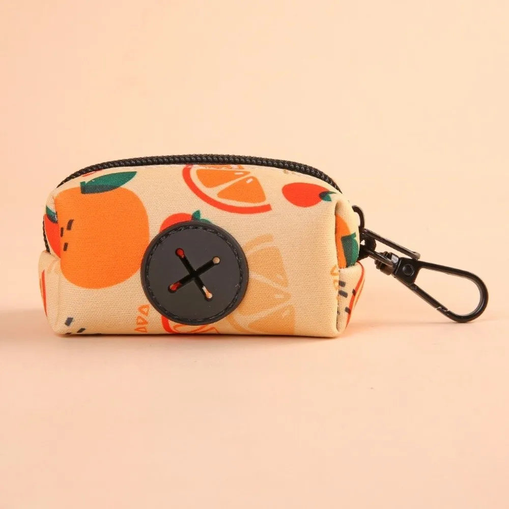 New Cute Fruit Pattern Dog Poo Bag Holder with Buckle Waterproof Waste Bag Holder Zipper Poo Bag Dispenser for Dog Leash