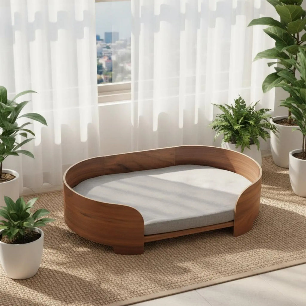Oval Wooden Pet Sofa Bed with Removable Cover (All-Season)