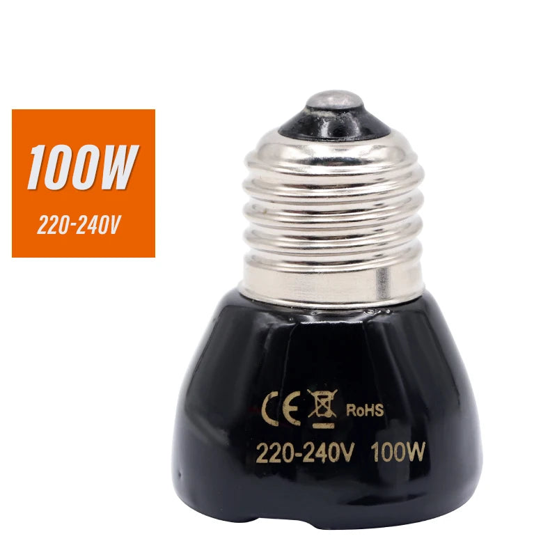 220V Far Infrared Heating Lamp Black Ceramic E27 Pet Warmer Bulb Brooder Chickens Tortoise Lizard Reptile Light 25/50/75/100W