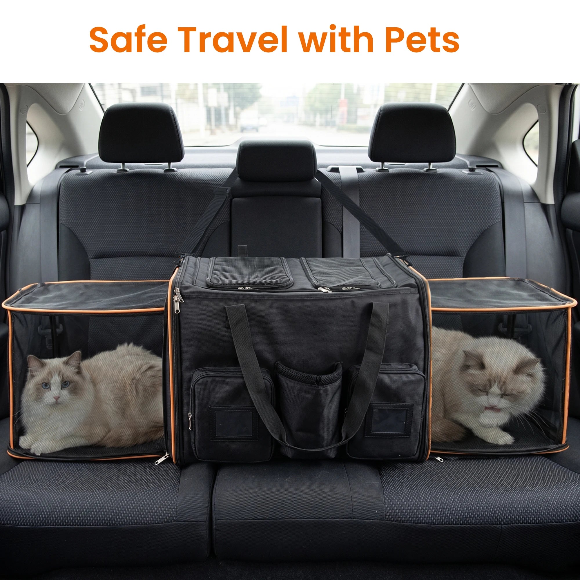2 in 1 Large Cat Carrier for 2 Cats, Rolling Pet Carrier with Wheels, Expandable Foldable Double Pet Carrier with Removable Divider, Breathable Mesh Oxford, Cat Travel Crate for Car/Camping/Vet, Black