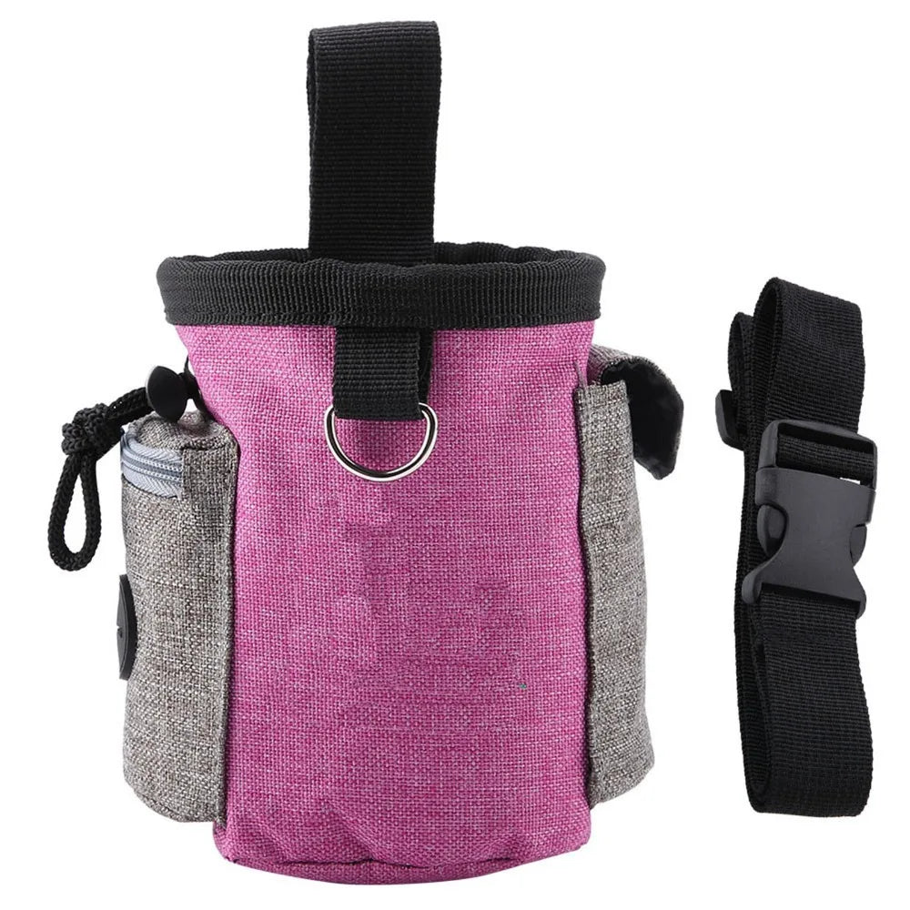 Linen Cotton Fabric Dog Feeding Pouch Water Tough Waist Hung Style Pet Training Bag Multi Compartment Adjustable Size