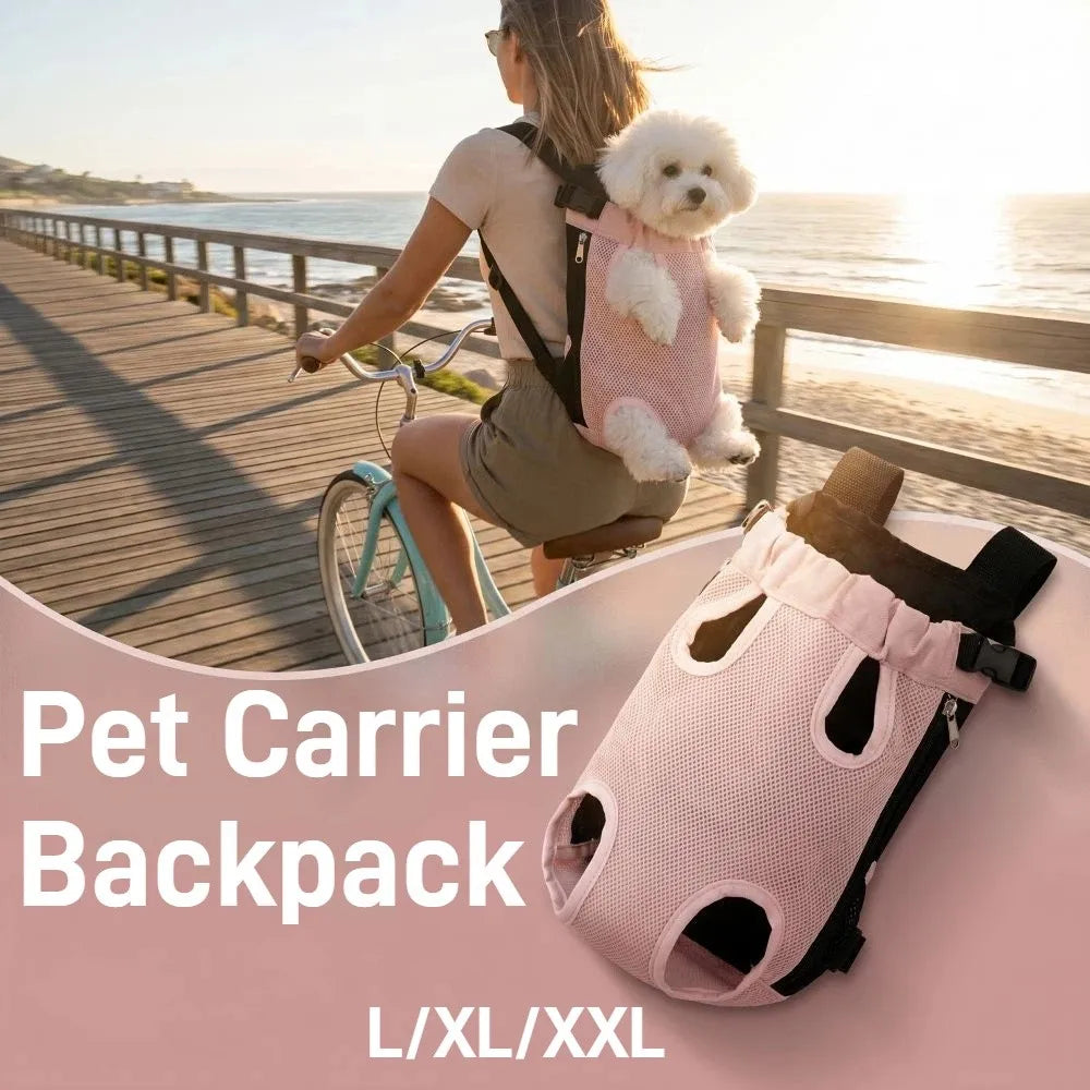 Breathable Mesh Pet Front Bag Adjustable Strap Portable Dog Front Carrier Double Shoulder Lightweight Pet Carrier Backpack
