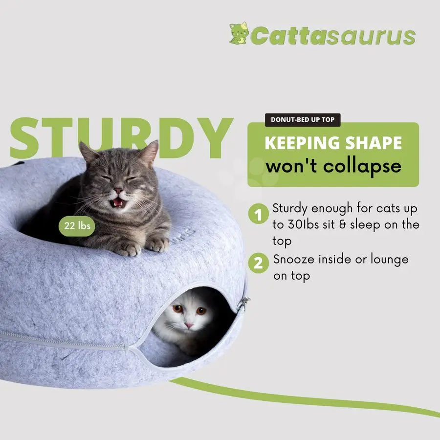 Peekaboo Cat Cave Donut Bed, 3-in-1 Self-Warming with Tunnel & Scratcher (Large Cats)