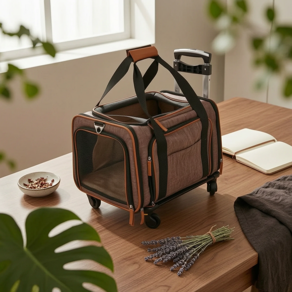 Rolling Pet Carrier Zippered Expandable Pet Carrier