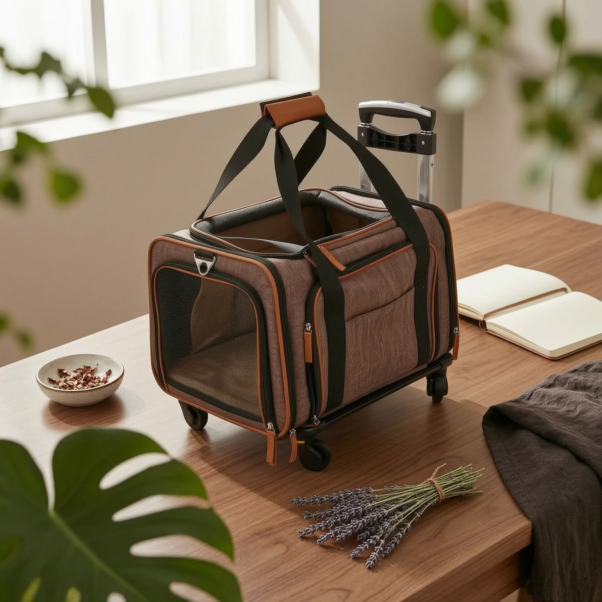 Rolling Pet Carrier Zippered Expandable Pet Carrier