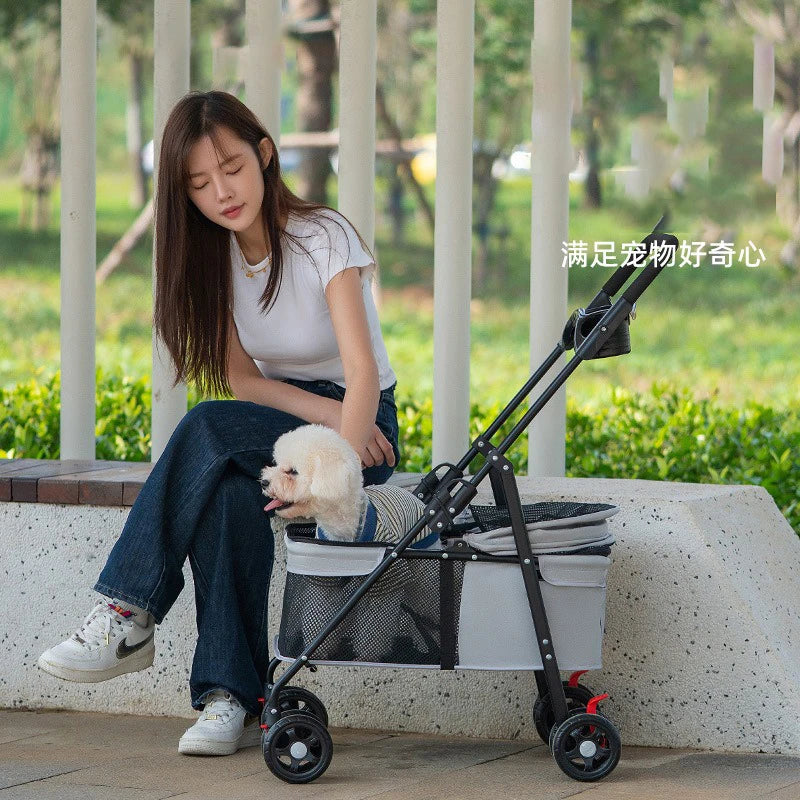 Foldable Pet Stroller, Lightweight Travel Carrier for Small Dogs Cats Up to 15 lbs, Portable Puppy Pushchair