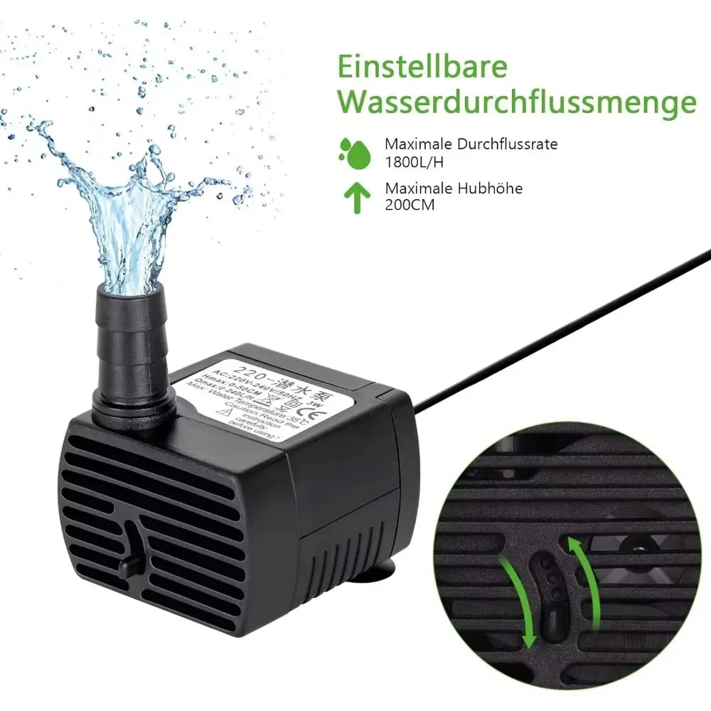 Submersible Aquarium Water Pump (3–25W, EU 220V & US 110V, Multi-Size Fountain Pump)