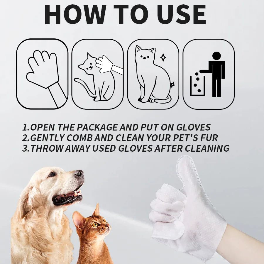 Premium Dog Cat Bath Free Cleaning Gloves Deodorizing Disposable Wet Wipes No Water Dry Cleaning Pet Grooming Decontamination Ca