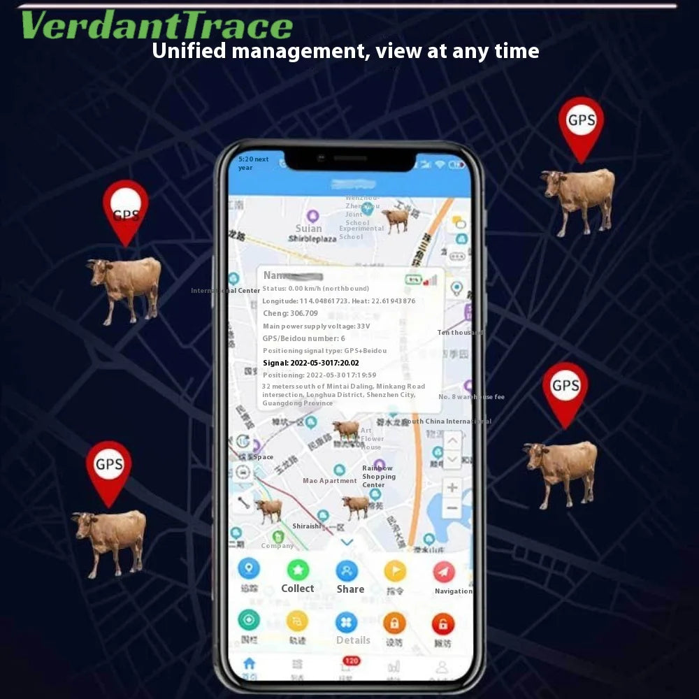 VerdantTrace 4G Solar WiFi GPS Animal Tracker for Sheep, Cows & Cattle - IP67 Waterproof 10000mAh Geo-Fence Device