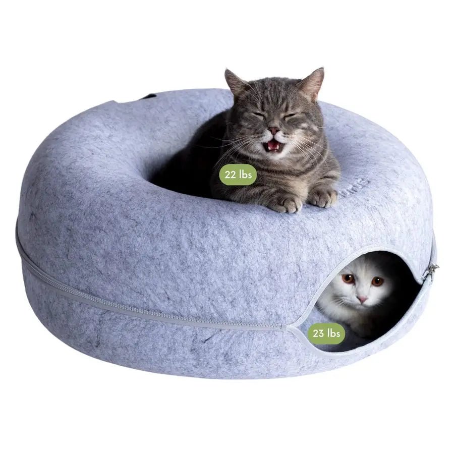 Peekaboo Cat Cave Donut Bed, 3-in-1 Self-Warming with Tunnel & Scratcher (Large Cats)