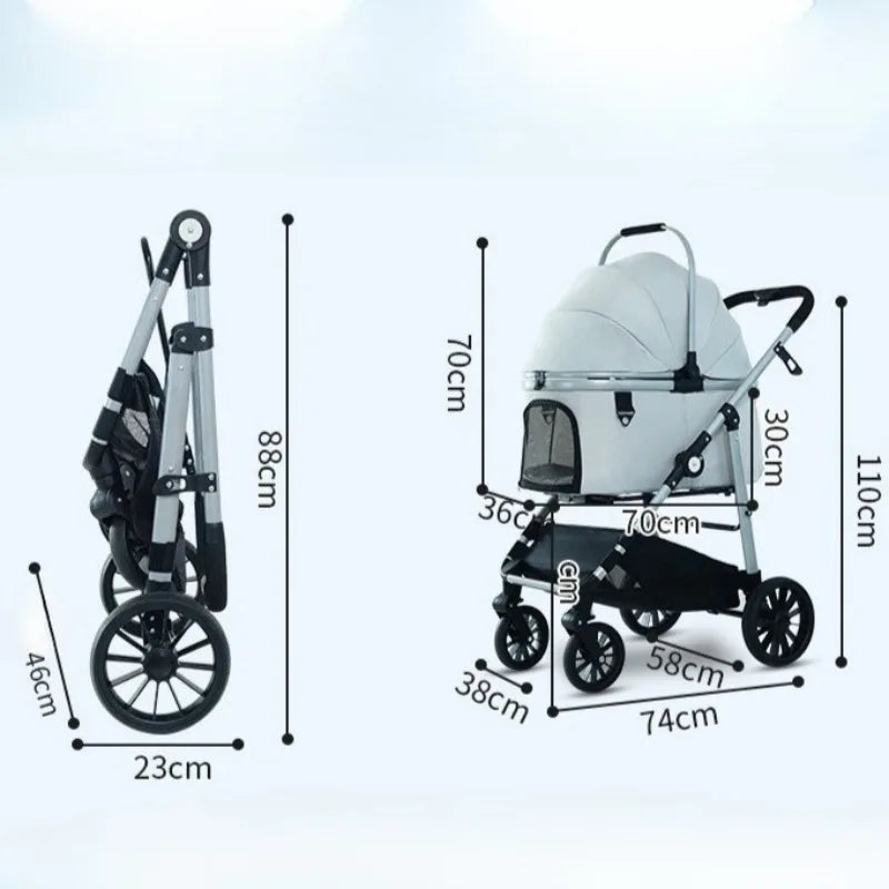 Lightweight Pet Stroller Foldable Outdoor Pet Stroller for Cats and Dogs Detachable Portable Pet Carrier High View Dog Stroller