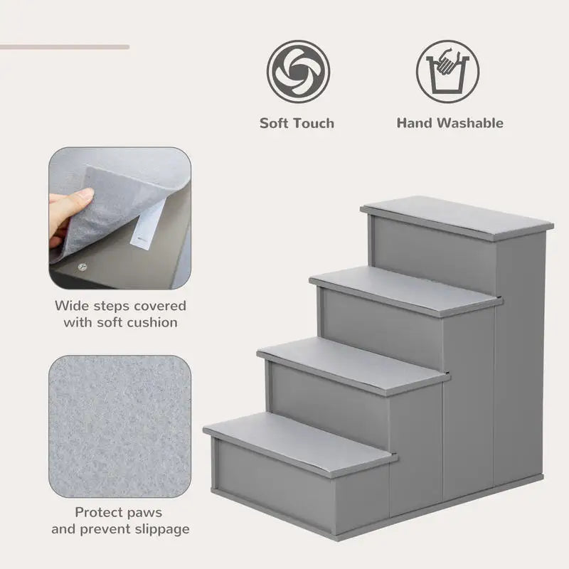 PawHut Pet Stairs with Cushioned Cover (15.75x23.25x21.25in, Grey)