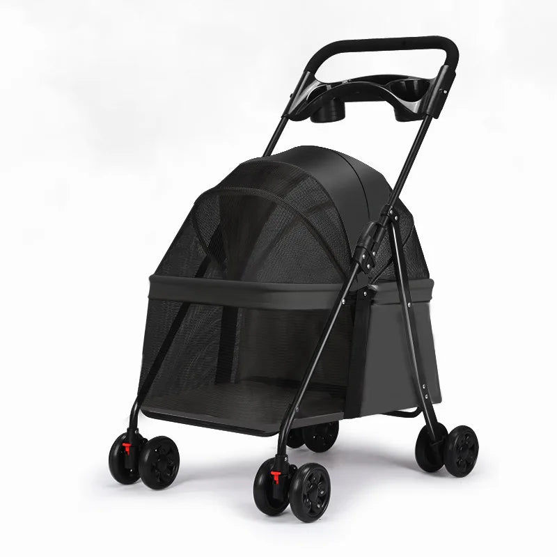 STLFLuxury Foldable Pet Outdoor Stroller Lightweight Detachable Mesh Storage Basket