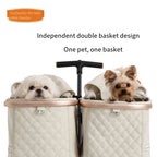 Khaki Color Detachable Double Stroller That Can Be Folded for Two Dogs and Cats To Go Out and Play. High Quality Double Stroller
