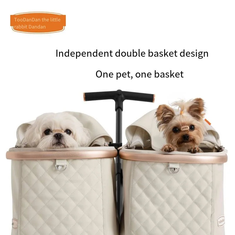 Khaki Color Detachable Double Stroller That Can Be Folded for Two Dogs and Cats To Go Out and Play. High Quality Double Stroller