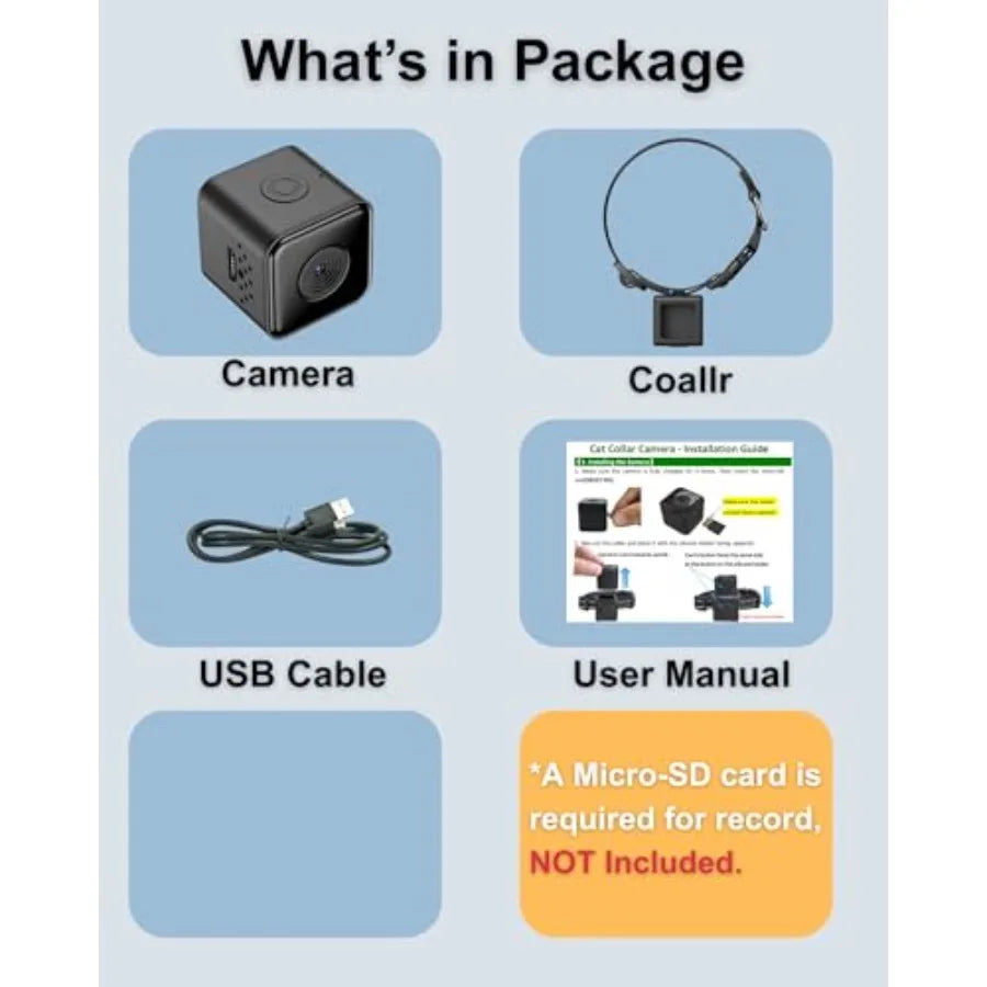 1080P HD Cat Camera Collar - No WiFi, No App Needed Mini Action Pet POV Cam for Cats & Dogs