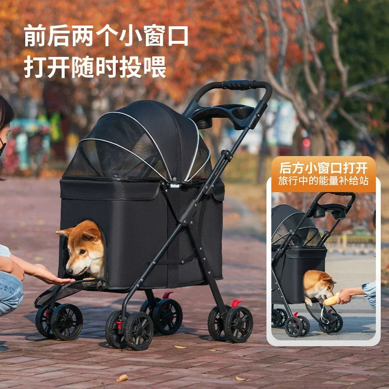 Medium to large dog pet stroller dog cat teddy baby stroller outdoor small pet cart lightweight and foldable  Pet Strollers
