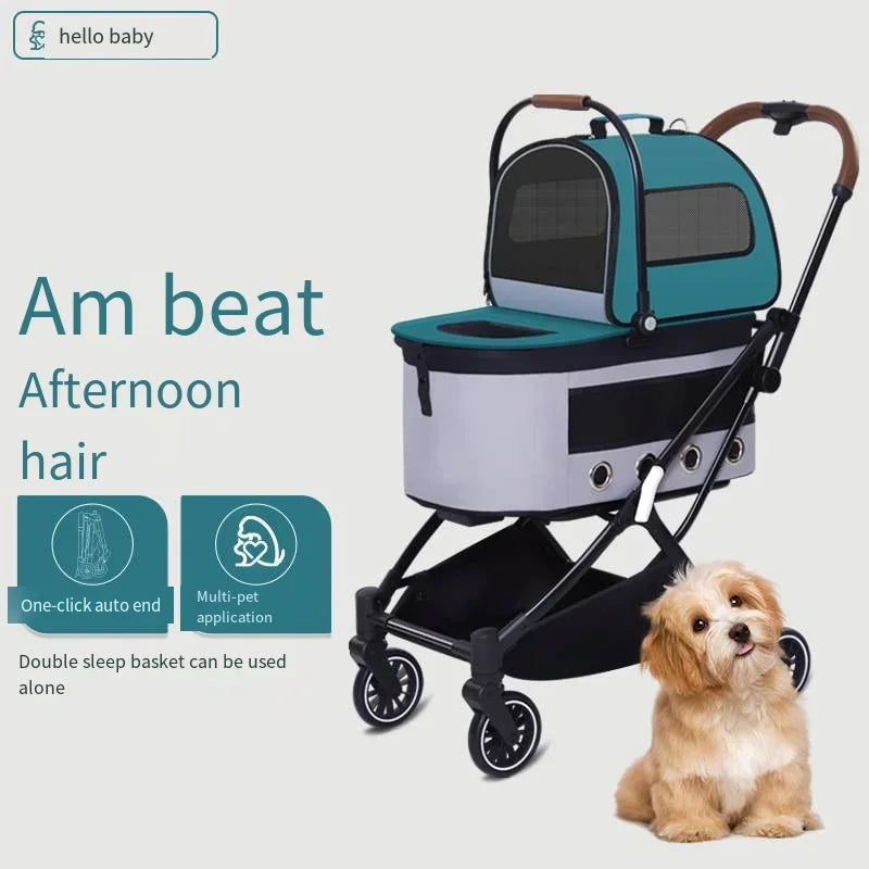 High Quality Folding Pet Stroller Double Layer Detachable Cart for Small Medium Dogs Cats 2026 New
