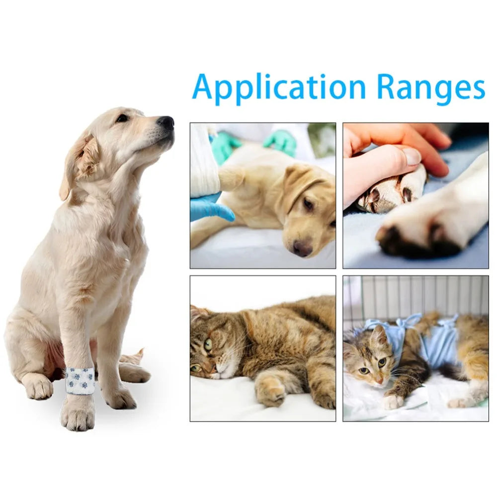 Elastic Fiber Pet Self-adhesive Bandage Stretchable Non-woven Fabric Dog Paw Wrap Printed Paw Pattern Breathable