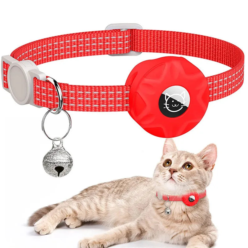 AirTag Cat & Dog Collar Silicone Sleeve — Reflective 3-Wire Tracker Holder with Bell