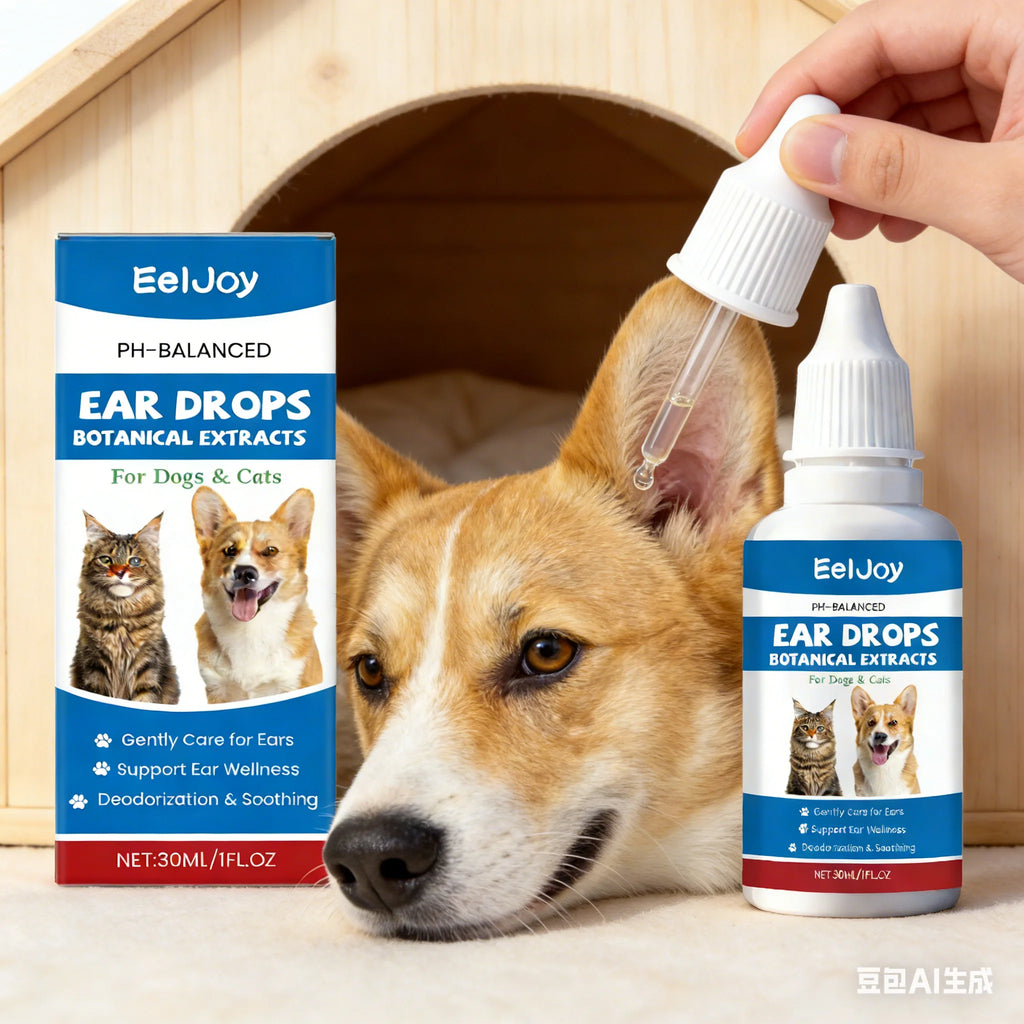 EelJoy Pet Ear Drops Dissolve Ear Wax Odor Remover Anti Itching Natural Non Irritating Hypoallergenic Ear Cleaner for Dogs Cats