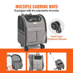 Ye Rolling Pet Carrier Backpack with Removable Wheels for Pets Under 18LBS, Large Soft Sided Wheeled Dog & Cat Travel Carrier, Airline Approved, Upgraded Wheels