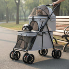 Double Layer Dog Feline Stroller Easy to Fold Double Deck Pet Stroller Breathable Mesh for Travel