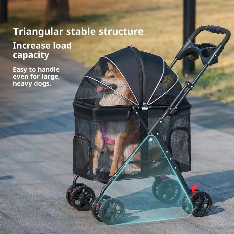NCIPET Outdoor Waterproof Foldable Lightweight Adjustable 4-Wheel Separable Pet Stroller for Small Dogs with Detachable Trolley