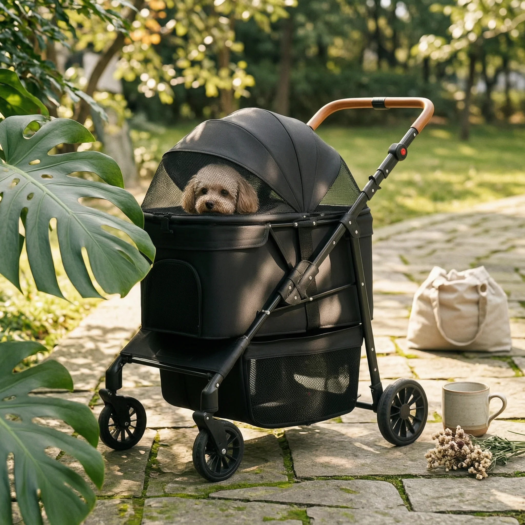 Foldable Pet Stroller Adjustable Handle Foldable Dog Stroller Large Dog Wagon Easy to Clean Pet 360-Degree rotation° Swivel