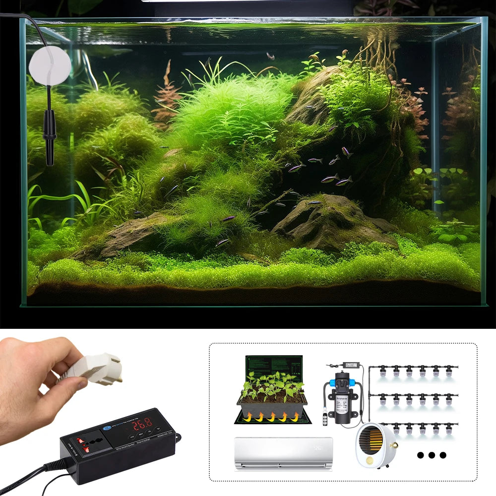 Digital LED Temperature Sensor Reptile Terrarium Thermostat Controller Outlet Thermostat Suction Cup for Aquarium Garden Plants