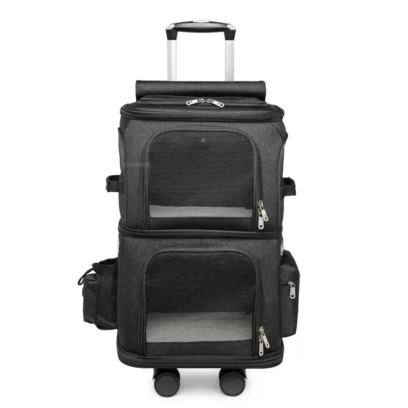 Pet Trolley Case Double Layer Large Capacity Breathable Cat Dog Carrier Stroller for Outdoor Travel Two Pet Portable Carrying