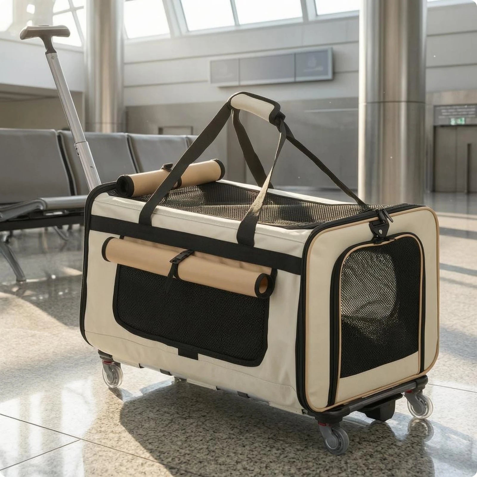Collapsible Pet Trolley Carrier Telescoping Pull Rod Soft-Sided Pet Trolley Top Carry Handles Breathable