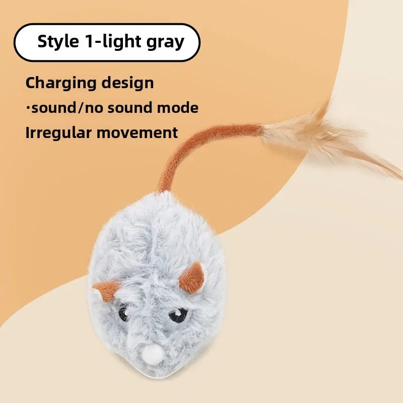 Realistic Plush Mouse Cat Toy with Wagging Tail — Interactive Running Mice for Indoor Play