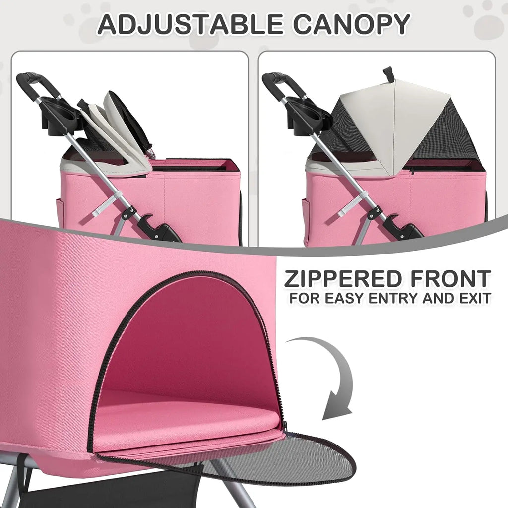 Pet Outdoor Travel, Pink, 3 in 1 Foldable, Detachable Carrier, Push Button Entry