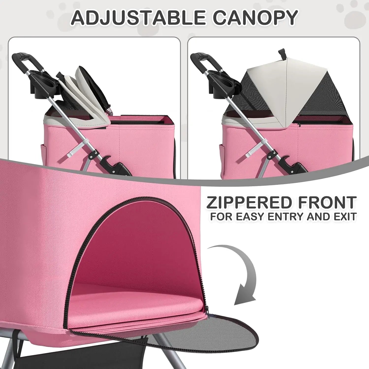 Pet Outdoor Travel, Pink, 3 in 1 Foldable, Detachable Carrier, Push Button Entry