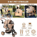 Bicystar Pet Stroller for Medium Dogs, Smooth-Ride Dog Stroller with Detachable Carrier, Rubber Wheels, Car Seat Combo 3-in-1,