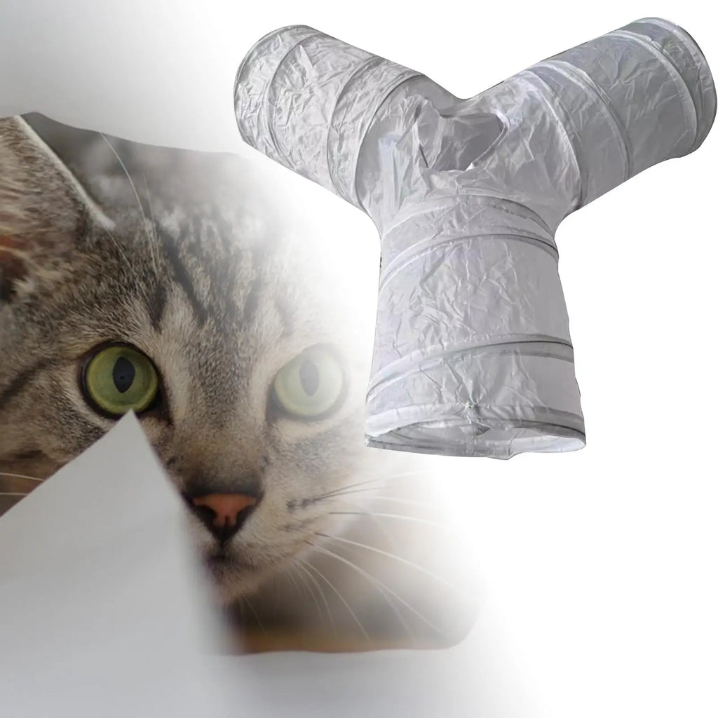 Y-Shape Cat Tunnel Tube with Play Ball — Foldable Training Kitten Toy Tunnel Set