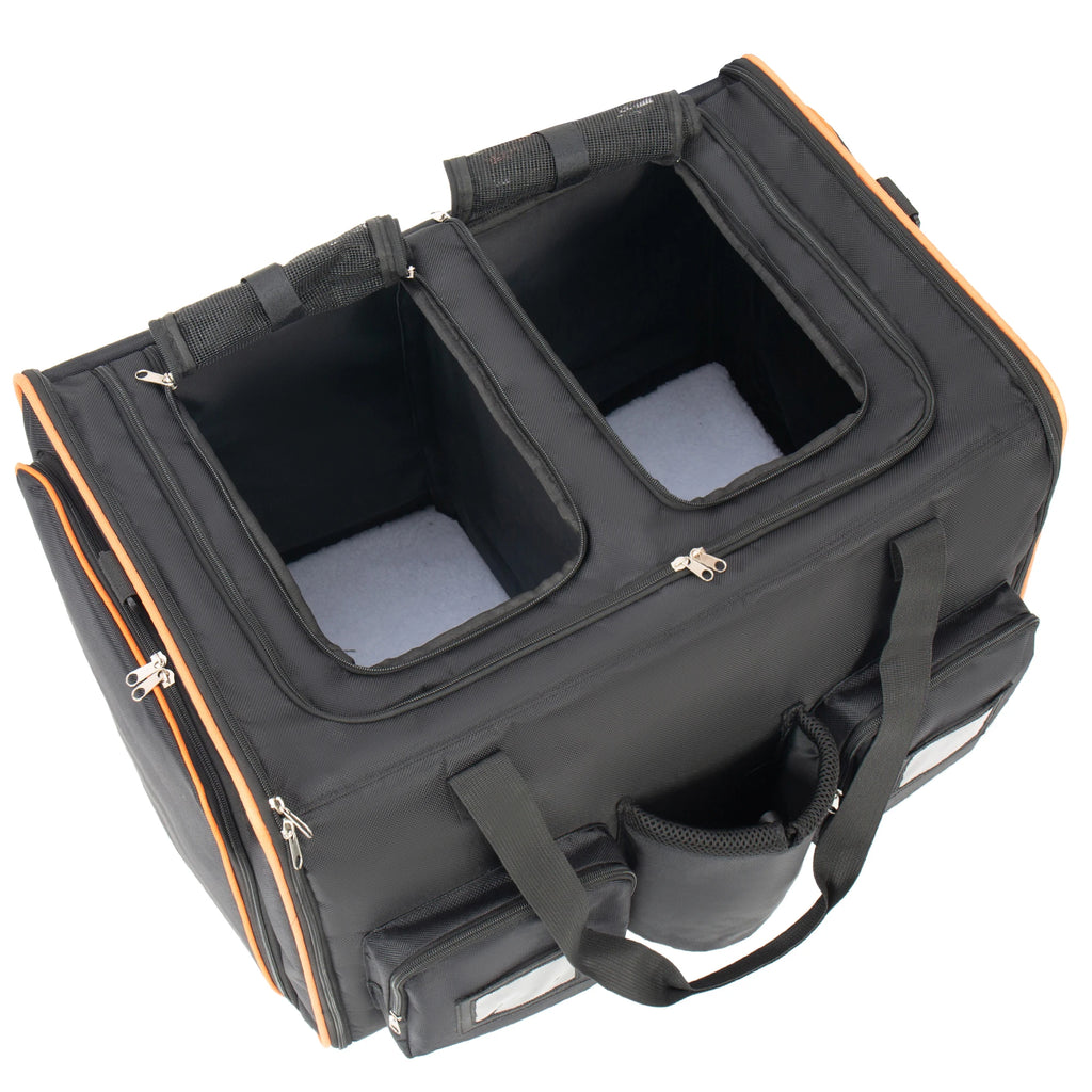 2 in 1 Large Cat Carrier for 2 Cats, Rolling Pet Carrier with Wheels, Expandable Foldable Double Pet Carrier with Removable Divider, Breathable Mesh Oxford, Cat Travel Crate for Car/Camping/Vet, Black