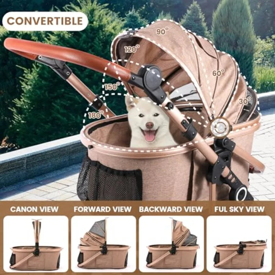 Bicystar Pet Stroller for Medium Dogs, Smooth-Ride Dog Stroller with Detachable Carrier, Rubber Wheels, Car Seat Combo 3-in-1,