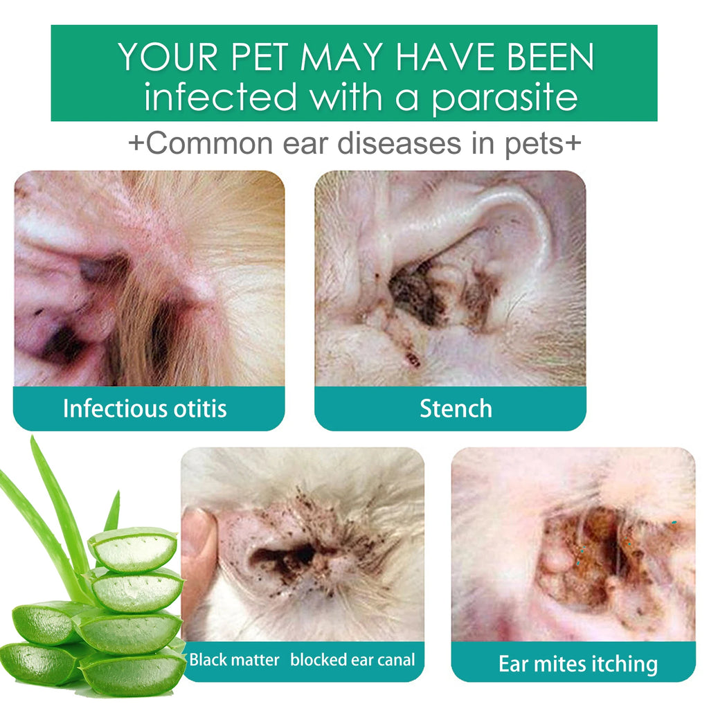 Pet Ear Drops Universal Anti Mites Yeast Ear Wax Remove Relieve Itching Ultra Soft Tip Deodorizing Dogs Cats Ear Care Solution