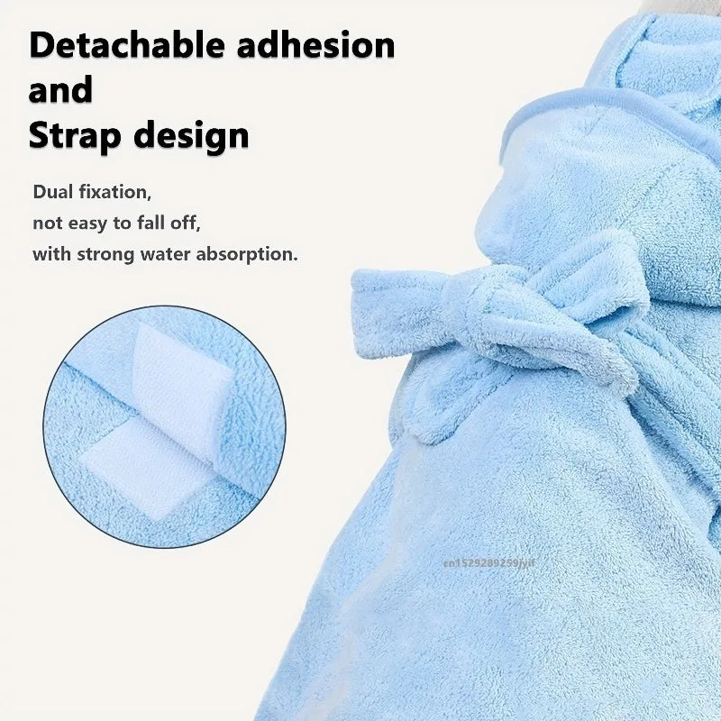 Quick-Dry Pet Bathrobe for Small & Medium Dogs & Cats Pet Washrobe Soft Absorbent Pet Wearable Bath Towel Robe Cozy Towel Wrap