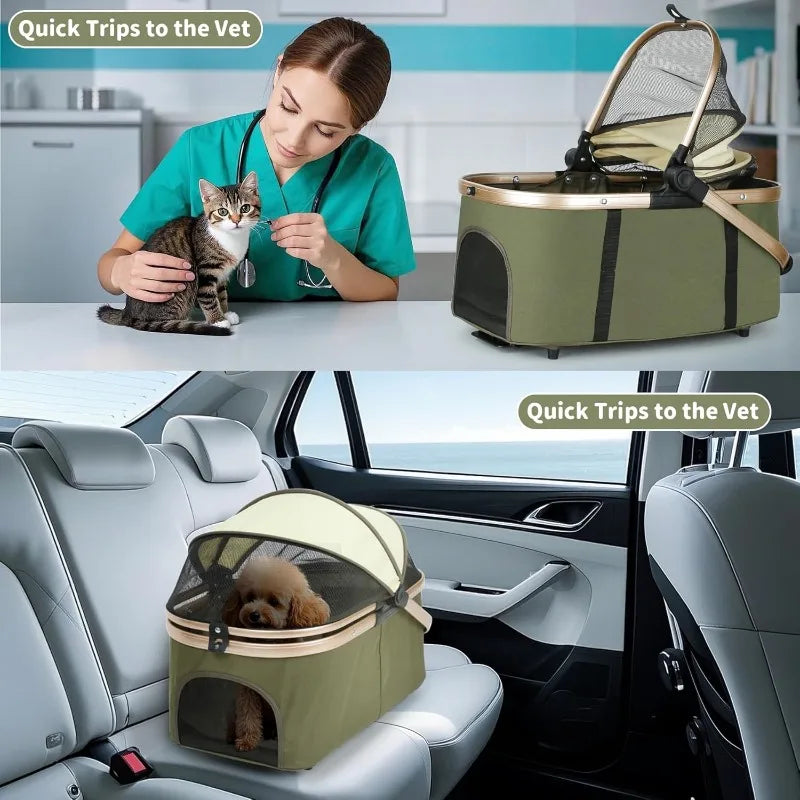 Double Pet Stroller for Dogs/Cats Dog Stroller Foldable Travel Carriage with Detachable Carriers Safety Belts 4 Lockable Wheels